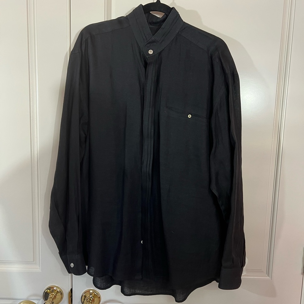 Men's Bernini  Black Linen  Dress Shirt